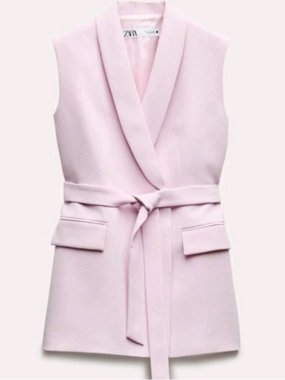 Zara Light Pink Sleeveless Belted Blazer Vest